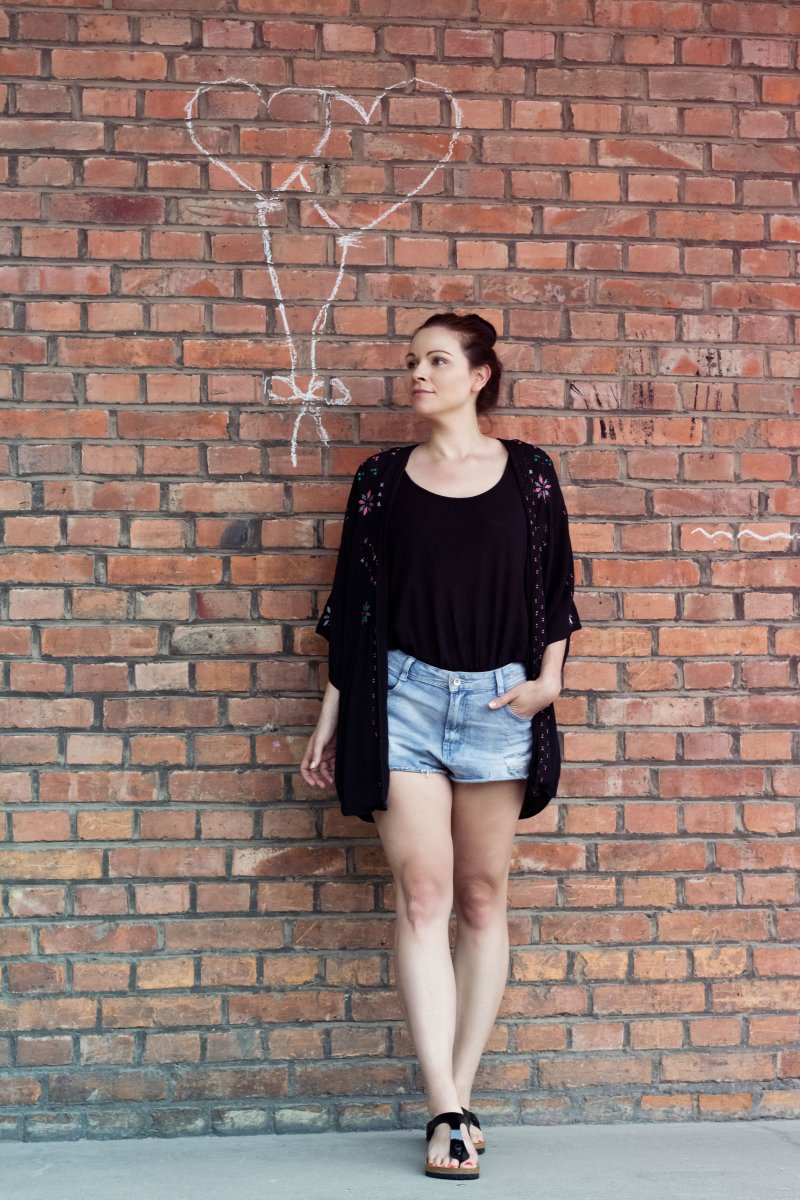 // Kimono - Topshop // Top - H&M // Shorts - Zara // Sandalen Birkenstock - Gizeh //