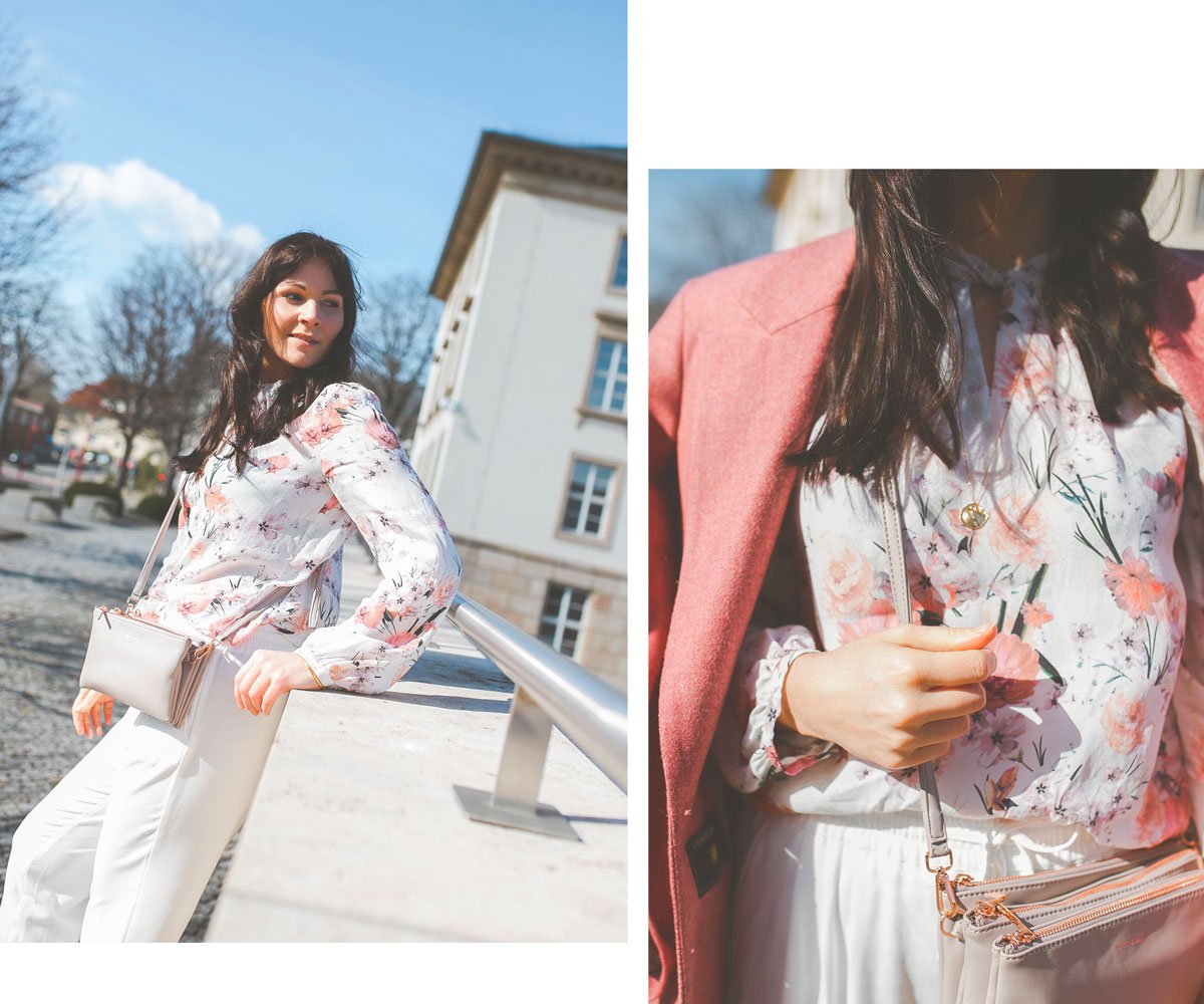 Enthält Werbung, Peter Hahn, UTA RAUSCH Bluse, Dear Spring Trend, Dear Spring, Fruehlingsoutfit 2019, Trendfarben für 2019, Fruhlings Outfit mit Peter Hahn, Klassisches Frühlings Outfit, Trendfarben 2019, Polyester Hose kombinieren, Streetstyle Outfit, elegantes Outfit für den Alltag, modetrends 2019, Damen Blazer, Peter Hahn köchellange Hose, fruhlings outfit modetrends winter 2018/19, modetrends 2019 damen, outfit mit Print bluse, alltagsoutfit, Modeblogger, www.kleidermaedchen.de Sommerhose Damen, weite Hose kombinieren, Hosen Damen Frühjahr 2019, taillierter Blazer, Matt & Nat Bag, nachhaltige Taschen, fair produzierte Taschen, Taschen aus alternativen Materialien, #peterhahn #utarausch #bluse #fruehlingslook, whatfor slipper kombinieren, #fruehlingstrends2019 #whatforslipper #mattandnat #blumenmuster #musterbluse, weiß kombinieren im Frühling und sommer, So kombiniert man Weiß