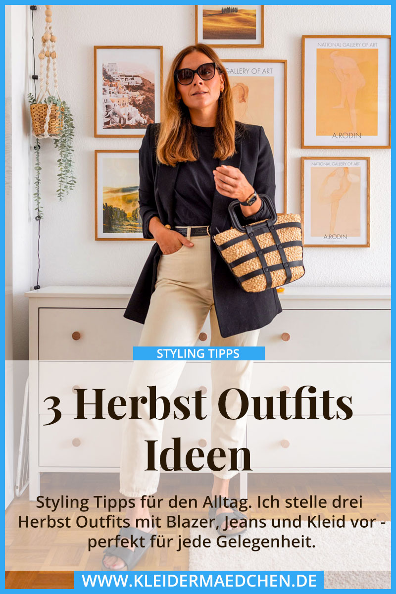 Drei Herbst Outfits mit Kleid, Jeans und Blazer. Ich zeige euch, was ich im Herbst 2022 trage und präsentiere euch drei Alltagsstyles auf dem Modeblog. | www.kleidermaedchen.de